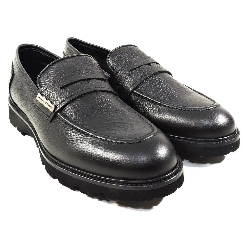 CASADEI 🇮🇹 MEN'S BLACK SOFT LEATHER COMFORT LOAFERS - Picture 2 of 8